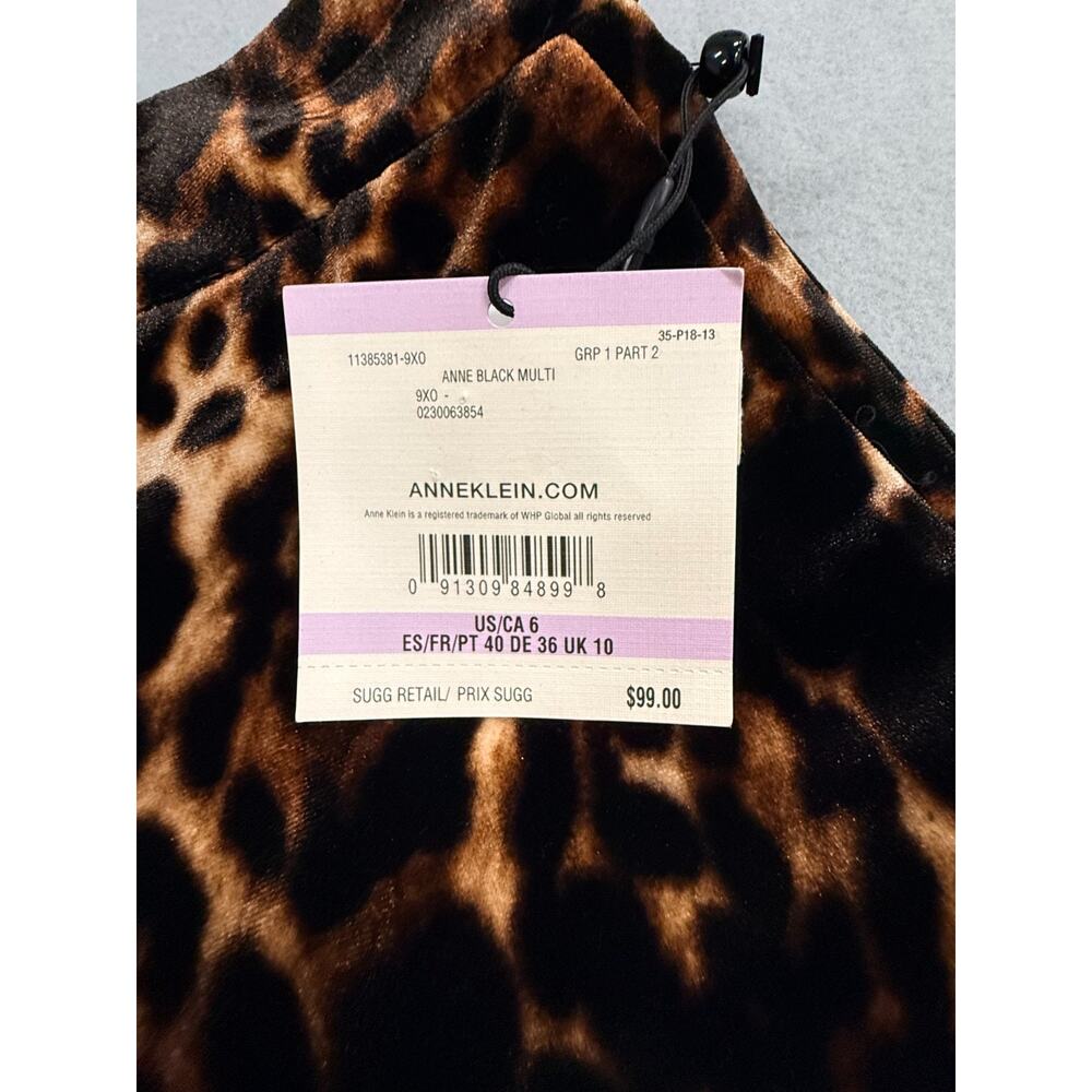 Anne Klein Pants Womens 6 Brown Leopard Print Velvet Flared Trousers Boho NWT - Picture 6 of 9